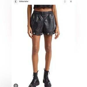 R13 Black Leather Shorts with Trapunto Stitching